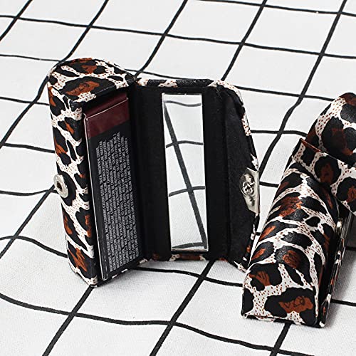 Leopard Pattern Lipstick Case with Mirror - 3 Pcs Holder Set