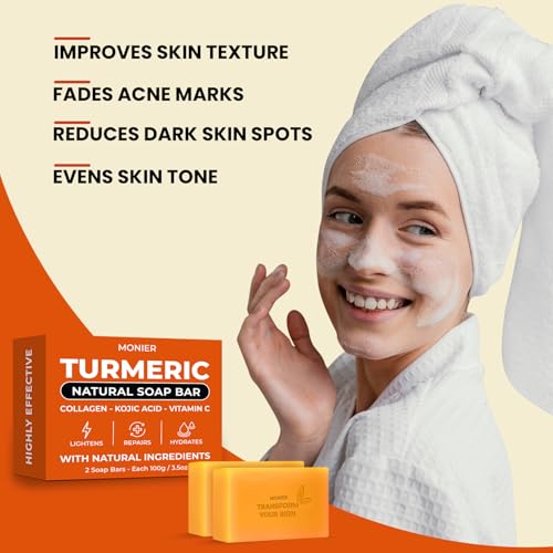 MONIER Turmeric Soap Bar with Kojic Acid & Collagen - Dark Spot Corrector