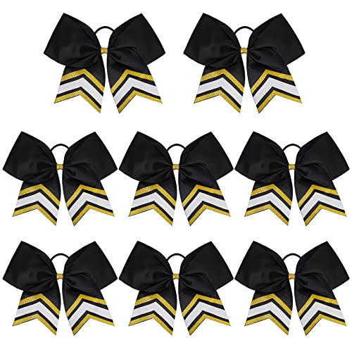 8 Pack Cheerleader Hair Bows 7-inch Glitter & Satin Ponytail Holders for Girls & Sports Teams