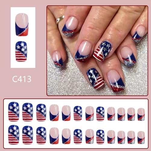 4th of July Press on Nails - Short Square Patriotic Fake Nails