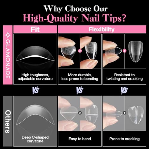 Glamonade 312pcs Short Almond Gel Nail Tips - Professional Press On Extensions