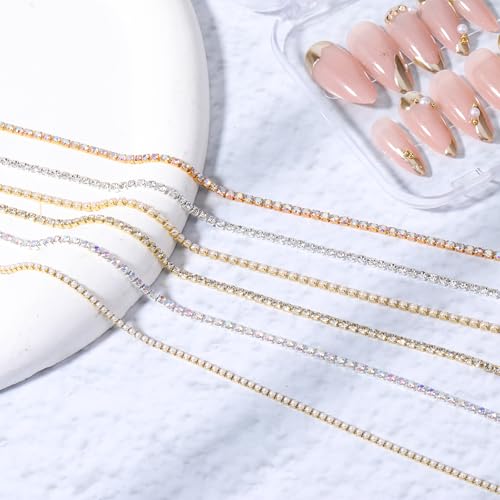 Metal Nail Art Chains for DIY Manicure - 6 Strips of Luxury Pearl & Gem Designs
