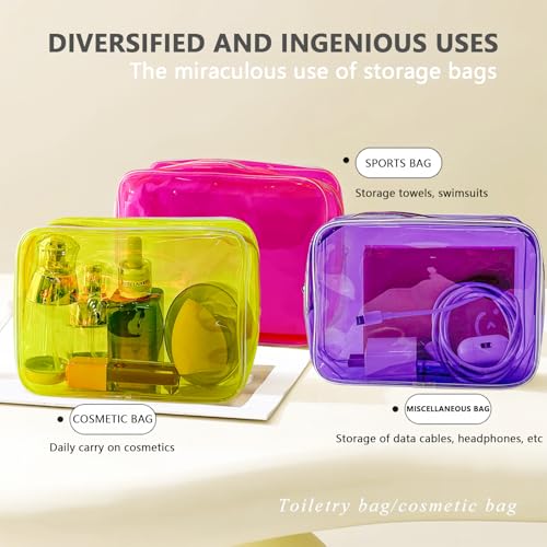 TotePrint 5-Piece Clear Makeup Bag Set with Zipper, Waterproof Travel Pouches in Pink/Yellow/Green/Purple/Orange