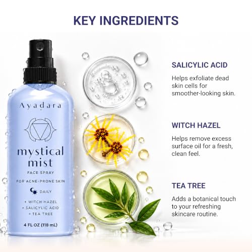 AYADARA Mystical Mist Face Spray with Witch Hazel 4 Fl oz - Hydrating Toner & Facial Mist for Skincare