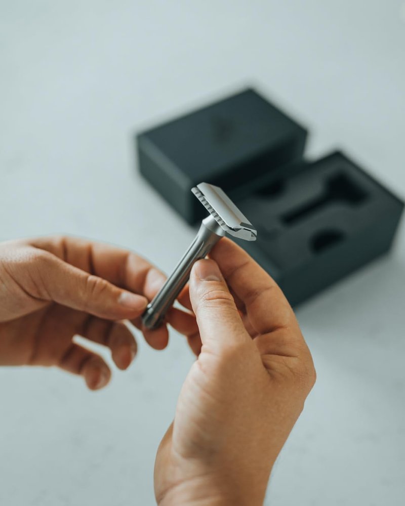 Blackland Blackbird Double Edge Safety Razor for Men - Titanium Satin Long Handle Lite Safety Bar - Grade V Titanium - Made in USA