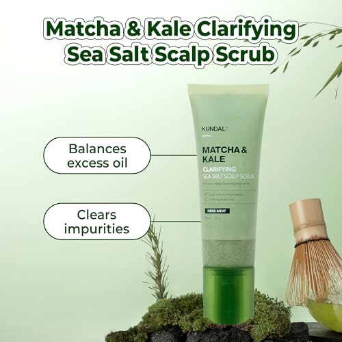 KUNDAL Matcha & Kale Clarifying Sea Salt Scalp Scrub for Hair Detox & Oil Control