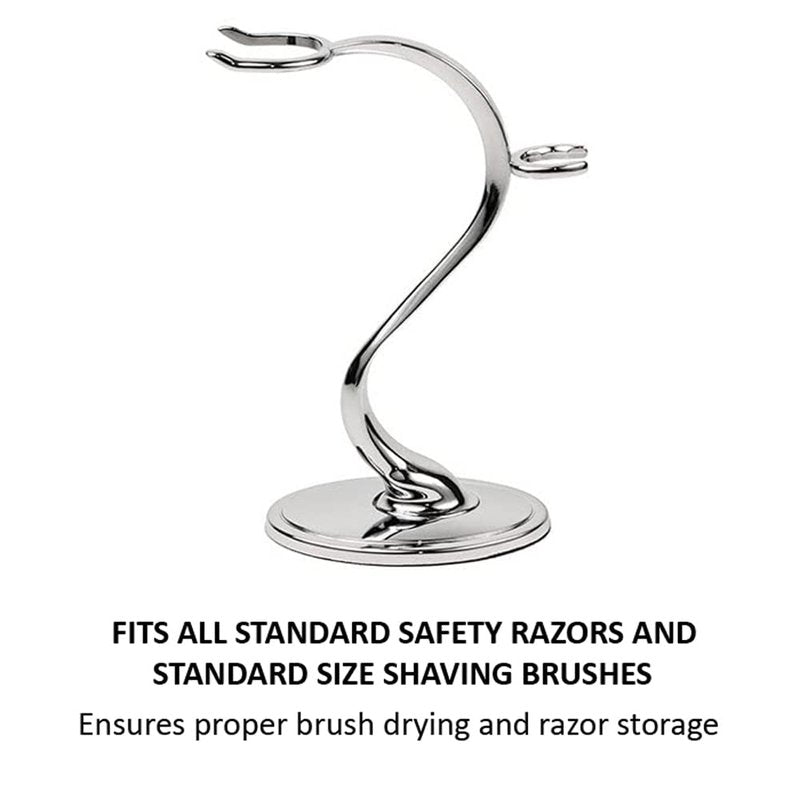 Taconic Shave Super Safety Razors Deluxe Razor & Brush Stand – Heavyweight Chrome Double Edge Safety Razor Holder, Classic Wet Shaving Organizer