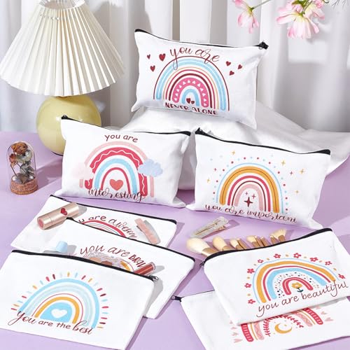 Twinklemon 16 Rainbow Canvas Makeup Bags - Inspirational Quotes, 9x6in, 16 Pack