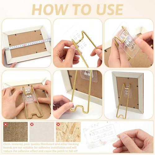 Adjustable Picture Frame Stands Set - 6 Gold Holders in 2 Sizes