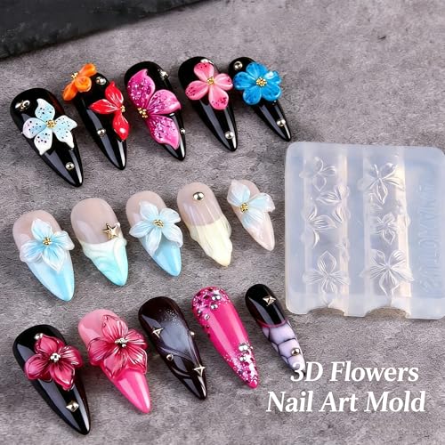 2Pcs Hibiscus Flower Silicone Nail Art Molds with Carving Pen