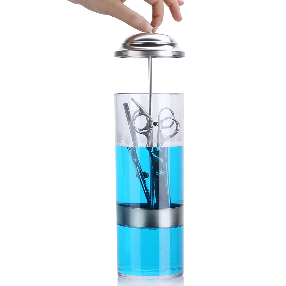 Disinfectant Jar, Unbreakable Acrylic Disinfecting Jar 35 Oz with Removable Basket and Stainless Steel Parts, Empty Disinfectant Glass for Nail Tools and Barber Supplies, Salon Jar&Spa Implements