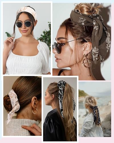 Cotton Floral Hair Scarf Set - 2PCS Triangle Head Bandanas for Women