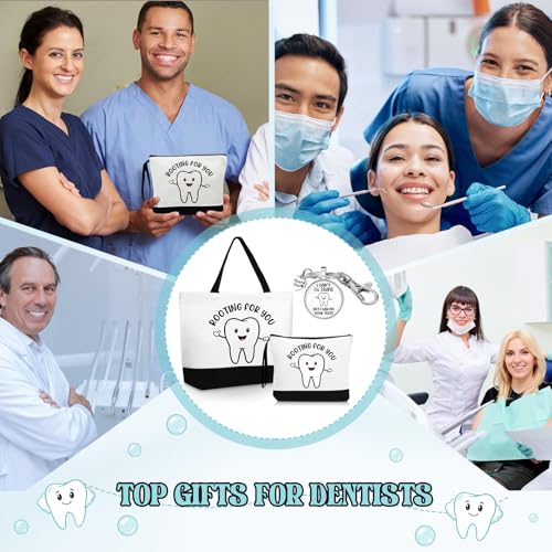 Dentist Appreciation Gift Set - 3 Pcs Tote Bag, Cosmetic Bag & Keychain