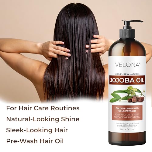 Velona Jojoba Oil 16 fl oz - Cold Pressed, Unrefined, Pump Included