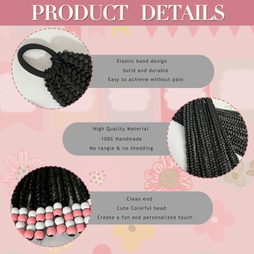 YOROSTAR Kids Ponytail Box Braids with Beads - 10 Inch Pink Beads, 2 Pieces