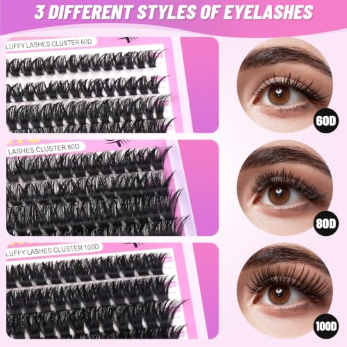 728Pcs Eyelash Cluster Kit with Bond & Seal - Fluffy Volume False Eyelashes for DIY Extensions