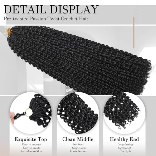 MCNJM 8 Pack Passion Twist Water Wave Crochet Hair 18 Inch Black 1B#