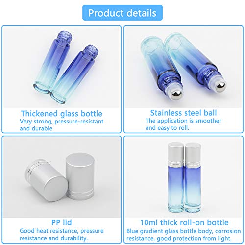 10-Pack 10mL Blue Gradient Glass Roller Bottles for Essential Oils