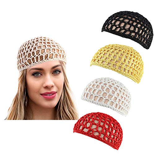 4-Piece Crochet Mesh Hair Net Set - Breathable Snood Sleeping Cap