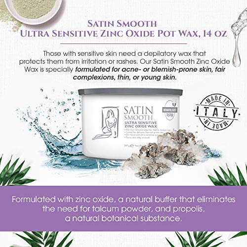 Satin Smooth Ultra Sensitive Zinc Oxide Wax, Hair Removal for Fine to Medium Hair, Safe for Delicate & Sensitive Skin, Waxing Kit, 14 oz, 1-Pack