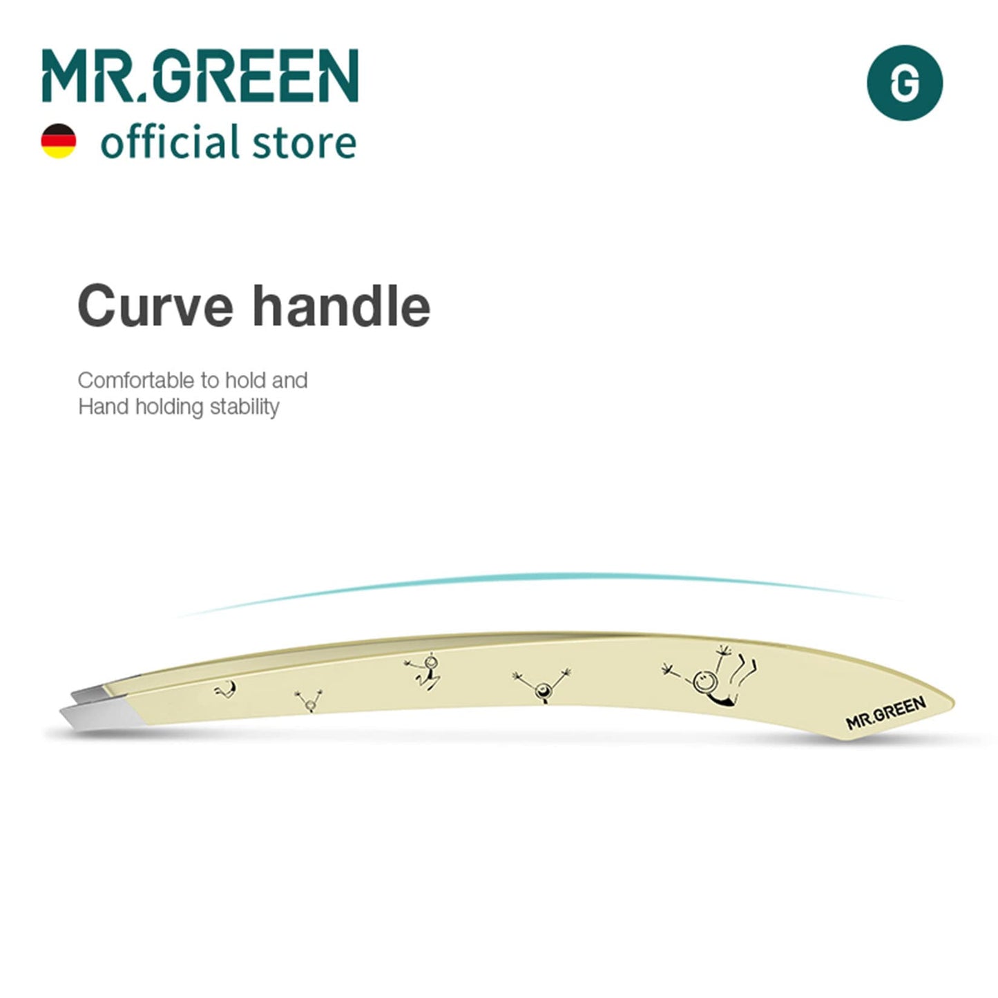 MR.GREEN Curve Handle Eyebrows Tweezers Professional Fine Hairs Removal Puller Makeup Tools Stainless Steel Beauty Clips Removal (Light Yellow)