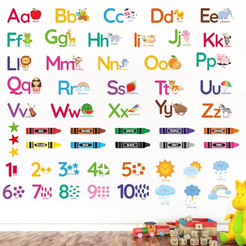 AOWDIAO Educational Wall Decals for Kids - Alphabet, Numbers & Animals