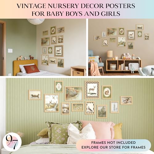 Vintage Nursery Wall Art Set - 12 Unframed Duck & Deer Prints