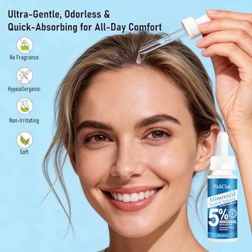 5% Minoxidil with Biotin for Men and Women ? Hair and Beard Regrowth Serum, Unisex, Gentle, 2-Pack (Total 4.06 fl oz)