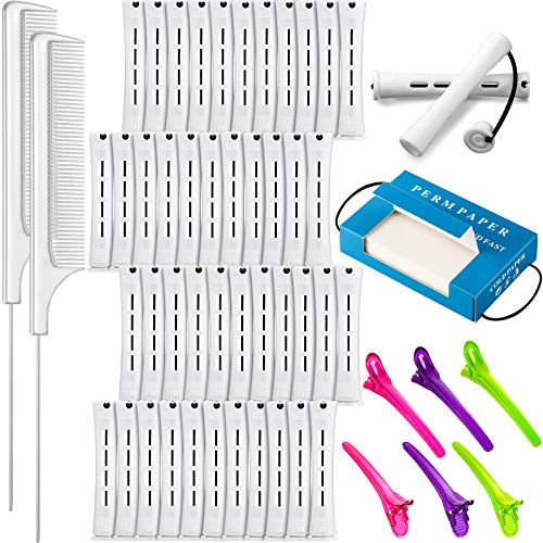 WILLBOND White 48 Perm Rods Kit with 2 Steel Combs, 350 Perm Papers & Clips