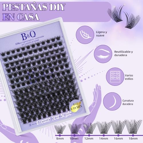 B&Qaugen B02 Wispy Lash Clusters Kit - 156 Natural Eyelash Extensions for DIY Lash Extensions