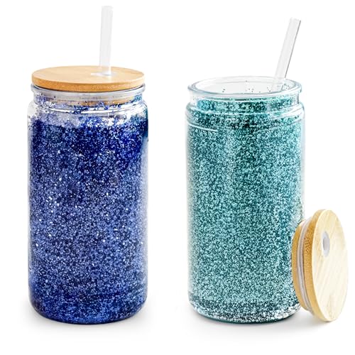 16 oz Acrylic Snow Globe Tumblers with Bamboo Lids - 2 Pack