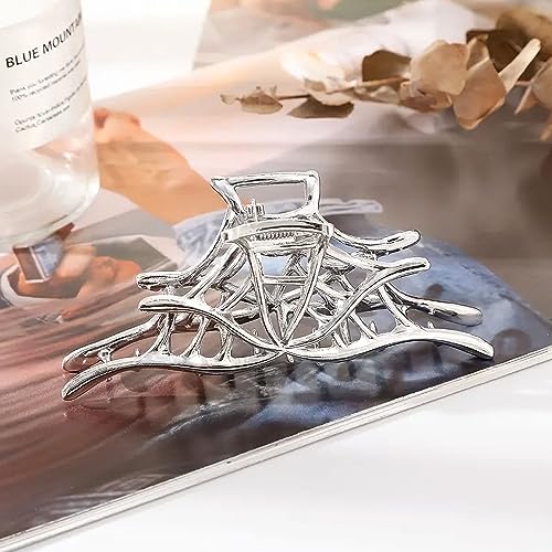 BELSITA Silver Halloween Spider Web Hair Claw Clip - Large, Strong Hold, Trendy Accessory
