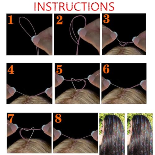 YUKAYULA 44 Inch Brown Glitter Hair Tinsel Extensions for Women & Kids - Sparkling Fairy Hair Accessories, 8 Pcs