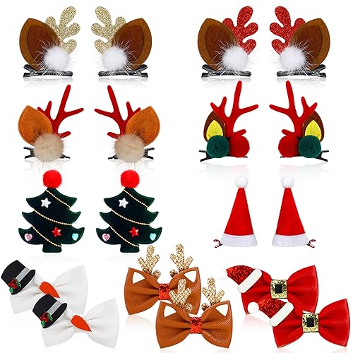 18 Pcs Christmas Hair Clips Set - Tree, Reindeer, Bow Barrettes