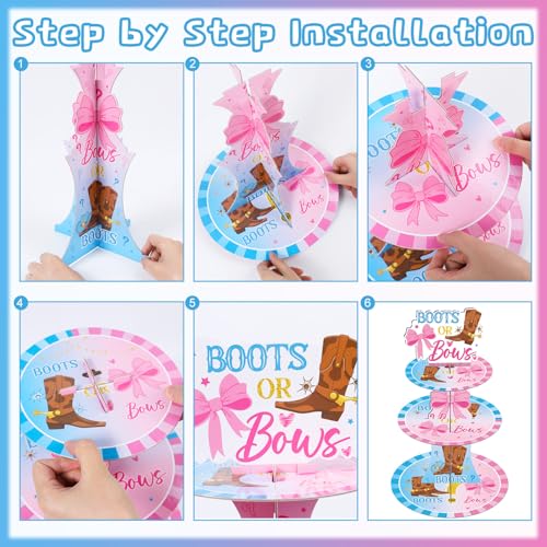 Boots or Bows Gender Reveal Cupcake Stand - 3 Tier Party Decor