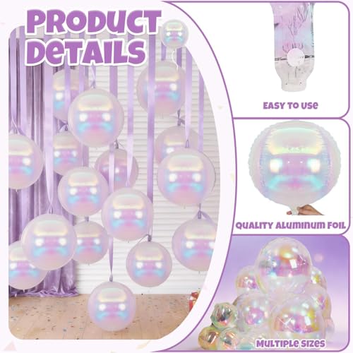 Biapian Iridescent Foil Balloons Set - 12 Pcs in 3 Sizes for Parties