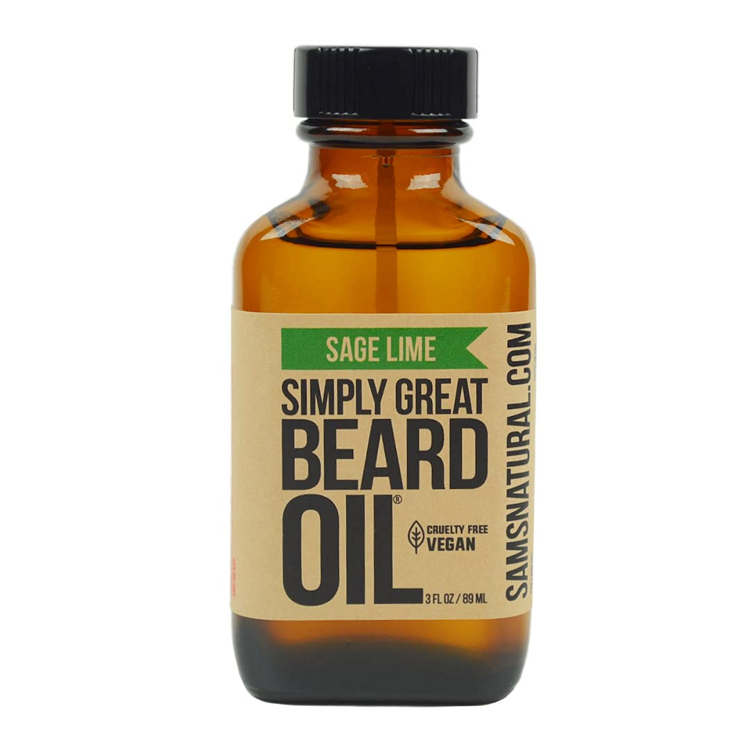Simply Great Beard Oil - Scented Beard Oil - Beard Conditioner 3 Oz Easy Applicator - Natural - Vegan and Cruelty Free Care for Beards - America's Favorite (Sage Lime)