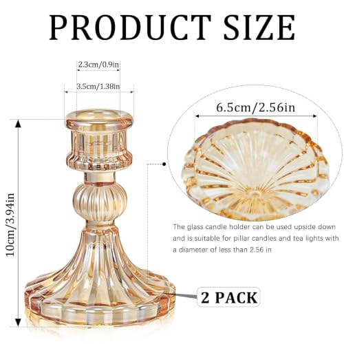 Gold Glass Taper Candlestick Holders - 4" Height, Set of 2
