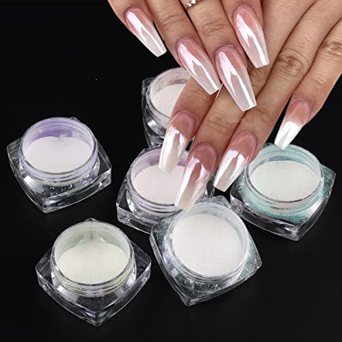 Aurora Chrome Nail Powder Set - 6 Colors Iridescent Glitter
