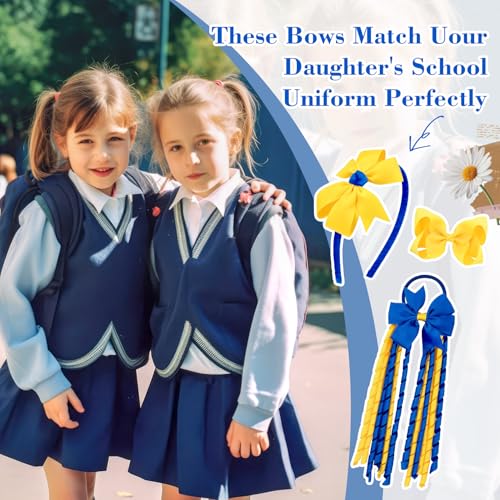 DEEKA 13 PCS Hair Accessories Set - Yellow & Royal Blue Bows & Clips
