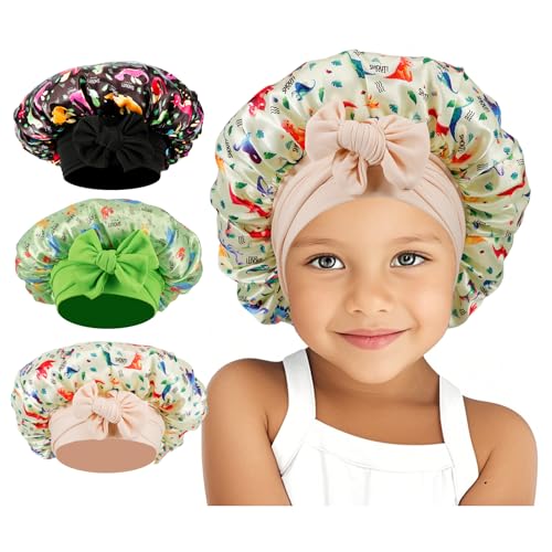 3-Piece Kids Satin Hair Bonnet Set - Soft Sleep Cap for Children