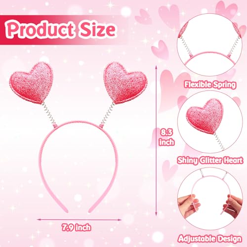 24 Pcs Valentine's Heart Headbands & Sunglasses Set - Pink Glitter