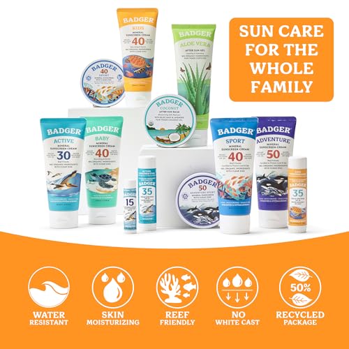 Badger Kids Mineral Sunscreen SPF 40 - Organic, Reef-Safe & Water Resistant