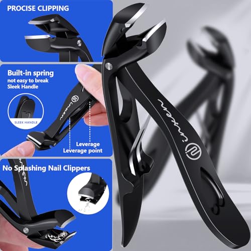INXEN Black 3-Pack Heavy Duty Toenail Clippers for Thick Nails, Ergonomic & Wide Opening
