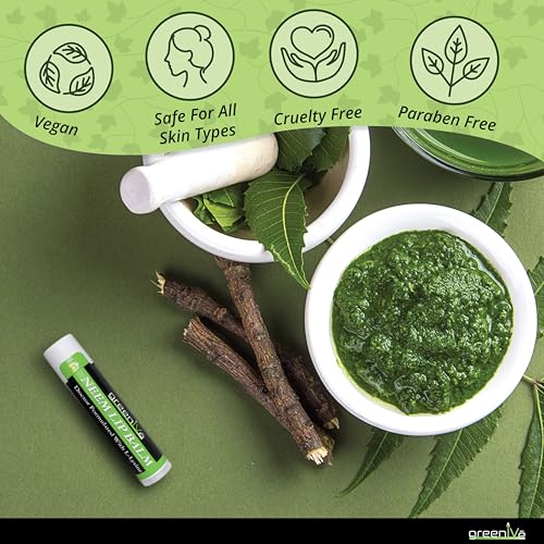 GreenIVe Neem Lip Balm, Vegan L-Lysine Moisturizer for Dry Lips (3 Tubes)