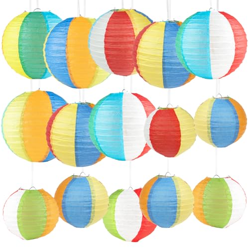 15 Pcs Beach Paper Lanterns - Summer Party Decorations, 8" & 5.7"
