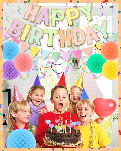 Colorful Happy Birthday Party Decorations Set - Banner & Swirls