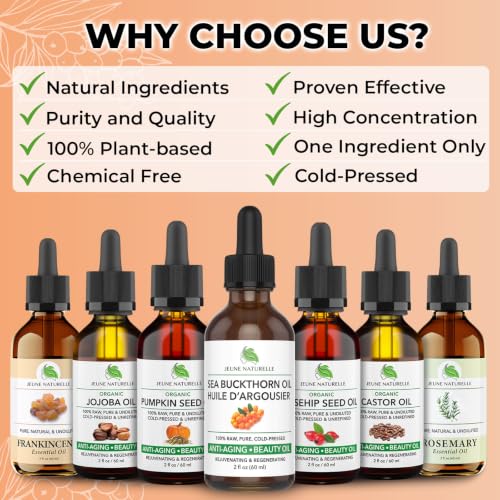 Jeune Naturelle Organic Sea Buckthorn Oil 2 Fl Oz - Pure, Cold Pressed & Unrefined