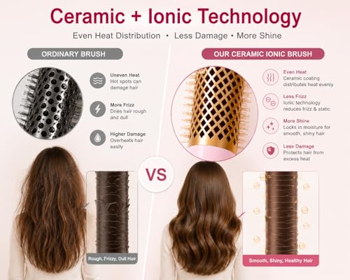 Ceramic Ionic Round Hair Brush Set for Blow Drying - 2pc Kit with Clips