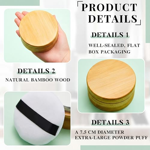 Frienda 150ml Bamboo Loose Powder Container with Puff, Travel Makeup Jar